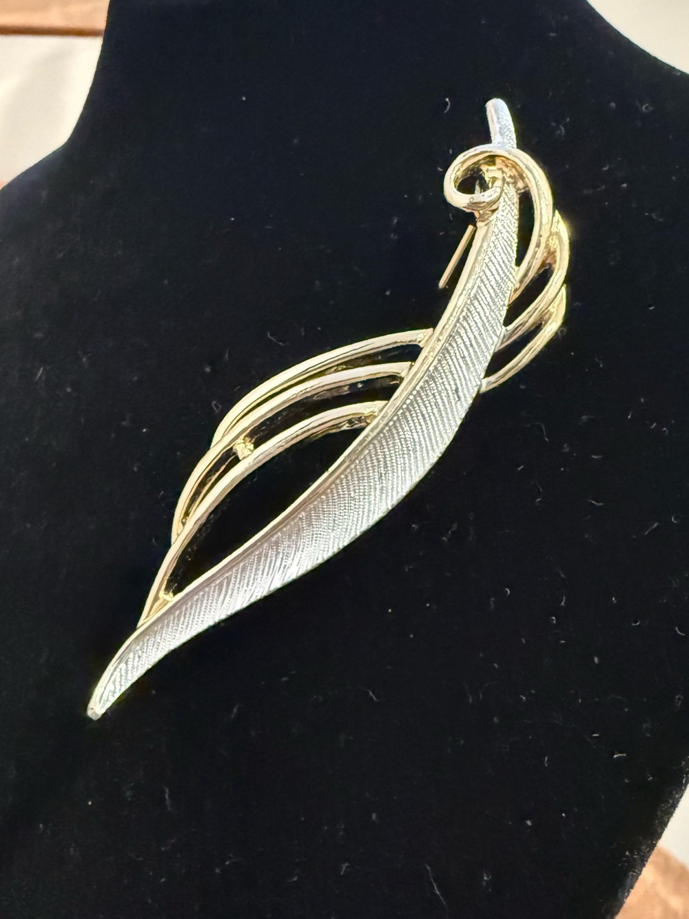 VTG Signed EMMONS Mixed Metal Feather Swirl Brooch Pin Mid Century Modernist